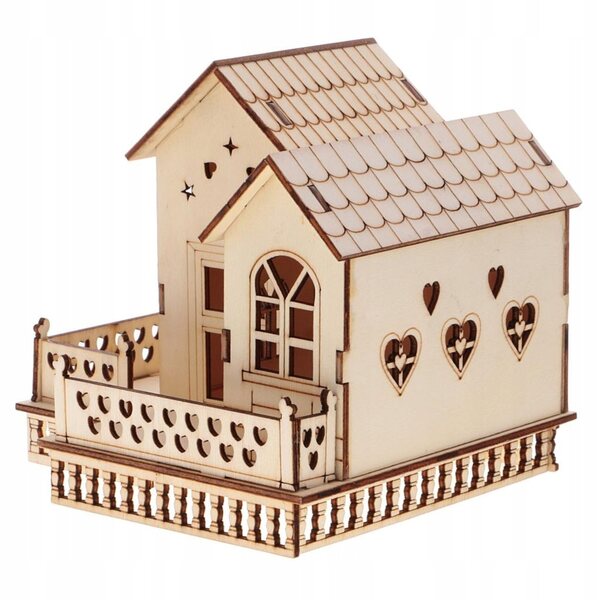 3D-Modell einer Holzvilla mit LED-Lichtern für Kinder und Heimdekoration