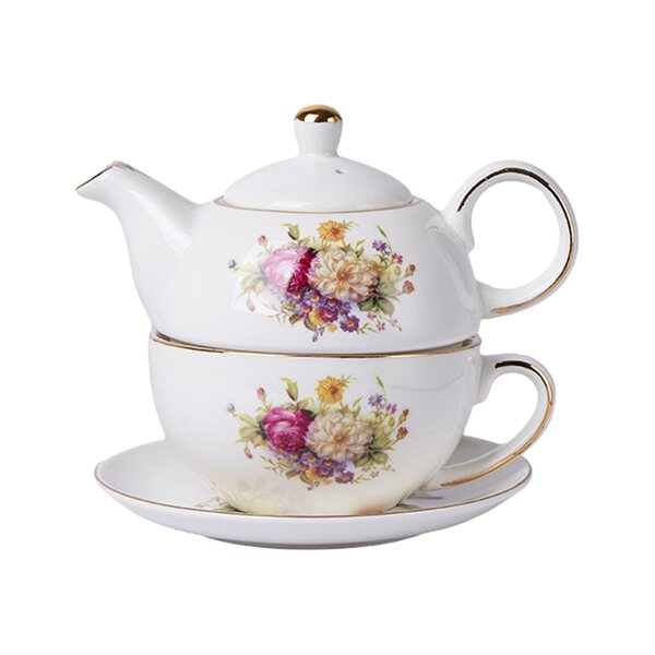 Set porcellana vintage con teiera e tazza floreale per cerimonia del tè Kung Fu