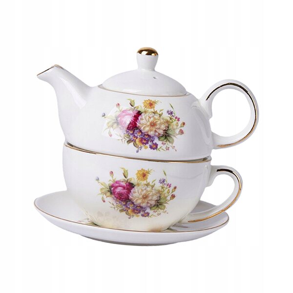 Set porcellana vintage con teiera e tazza floreale per cerimonia del tè Kung Fu