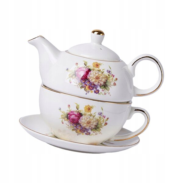 Set porcellana vintage con teiera e tazza floreale per cerimonia del tè Kung Fu