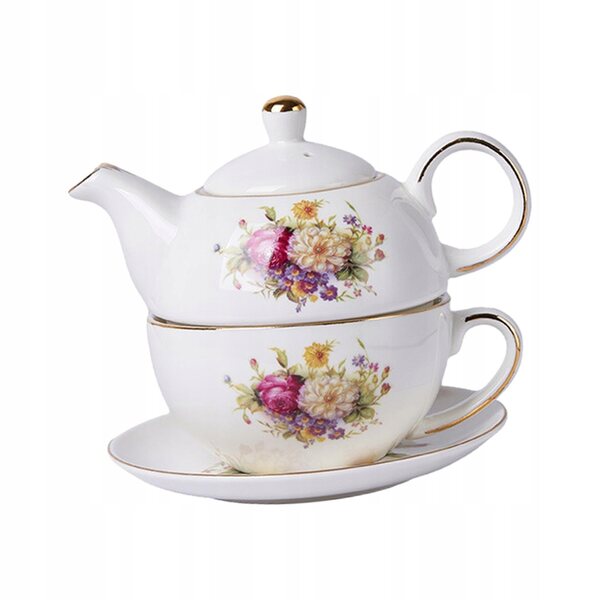 Set porcellana vintage con teiera e tazza floreale per cerimonia del tè Kung Fu