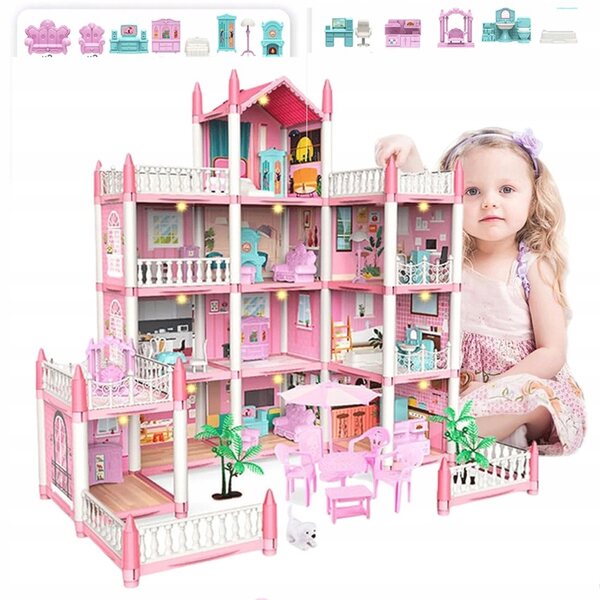 4-stöckige rosa Spielzeugvilla mit 11 Zimmern für kreative Mädchen