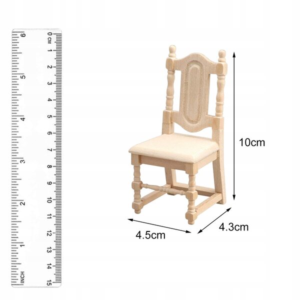 Chaise de salle à manger miniature en bois 1:12 pour maison de poupée vintage