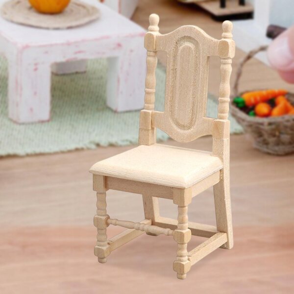 Chaise de salle à manger miniature en bois 1:12 pour maison de poupée vintage