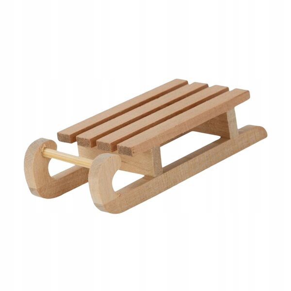 Decorazione natalizia per casa delle bambole con mini slitta in legno 1:12