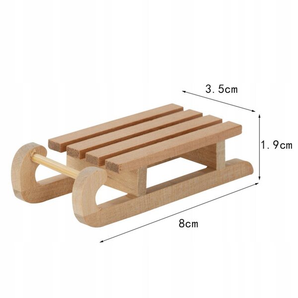 Decorazione natalizia per casa delle bambole con mini slitta in legno 1:12