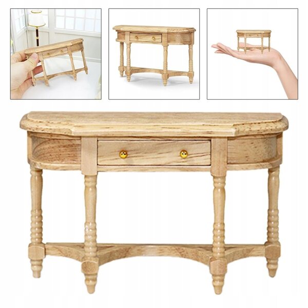 Miniatura bianco scrivania in legno 1/12 per casa delle bambole, design moderno