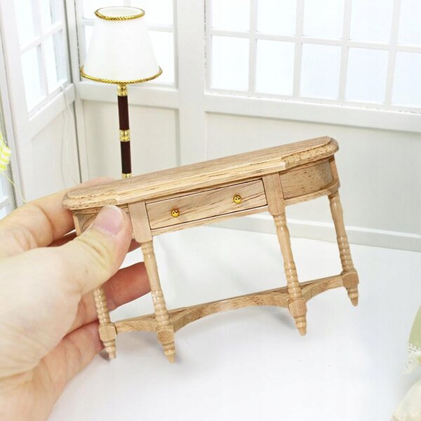 Miniatura bianco scrivania in legno 1/12 per casa delle bambole, design moderno