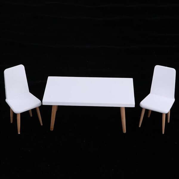 Set mobili in legno per casa delle bambole 1:12 con tavolo, sedie e armadietti bianchi