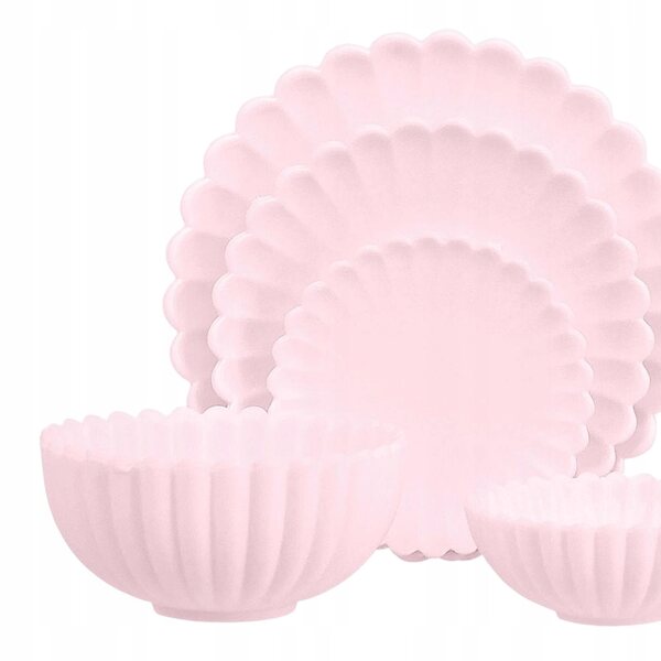 1:6 Miniatur-Küchenzubehör-Set für Puppenhäuser – Teller, Schüsseln, rosa Tassen
