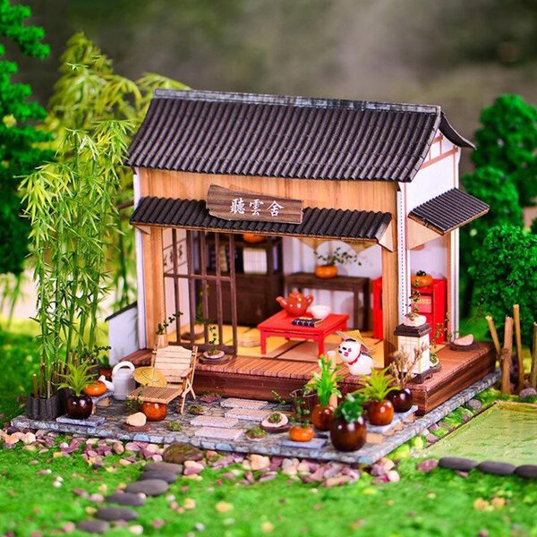 DIY-Set Haus im chinesischen Stil mit LED-Leuchten, Holzmodell für Kinder und Erwachsene