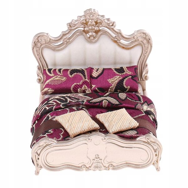 Letto Doppio Europeo in Miniatura per Casa delle Bambole 1/25 Decorazione