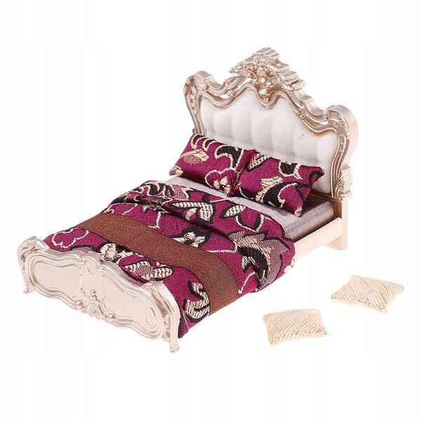 Letto Doppio Europeo in Miniatura per Casa delle Bambole 1/25 Decorazione