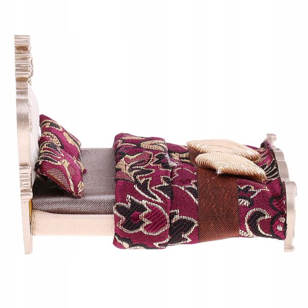 Letto Doppio Europeo in Miniatura per Casa delle Bambole 1/25 Decorazione