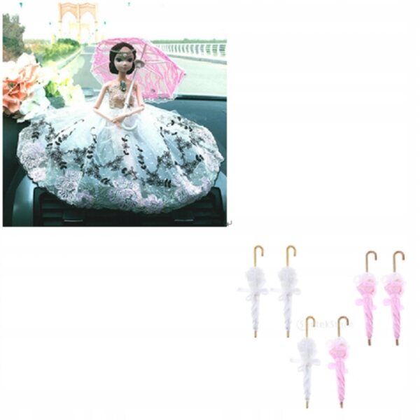 Parasol in pizzo rosa e bianco per casa delle bambole 1/12, 2 pezzi