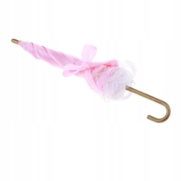 Parasol in pizzo rosa e bianco per casa delle bambole 1/12, 2 pezzi