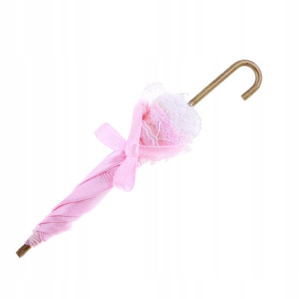 Parasol in pizzo rosa e bianco per casa delle bambole 1/12, 2 pezzi