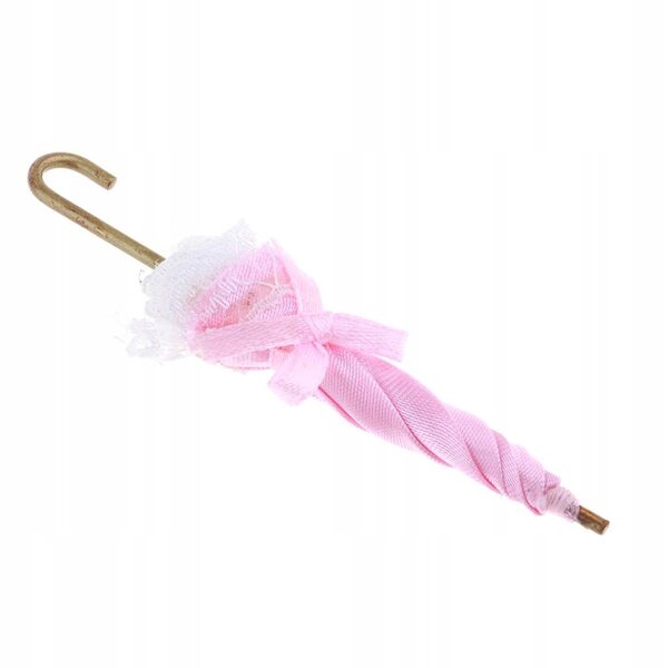 Parasol in pizzo rosa e bianco per casa delle bambole 1/12, 2 pezzi