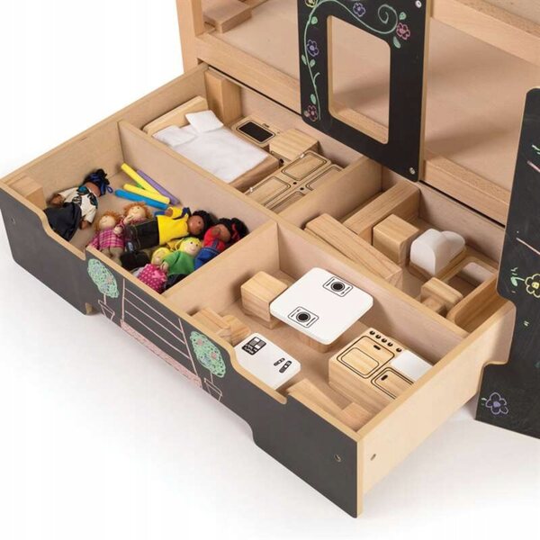 Grande casa delle bambole in legno Tidlo con mobili e lavagna inclusa