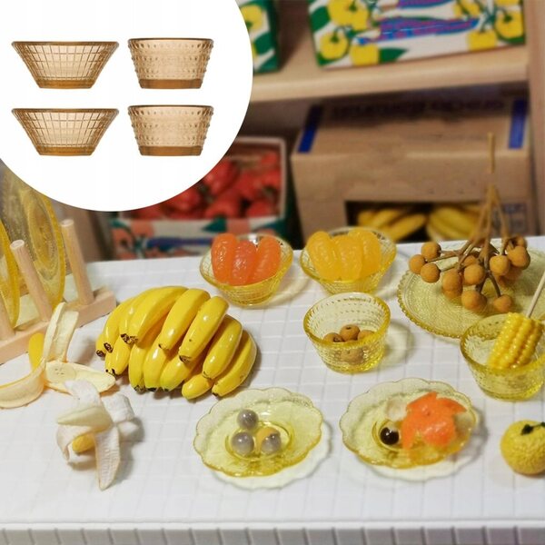 Set 4 mini ciotole in PVC per casa delle bambole scala 1:12 decorazione