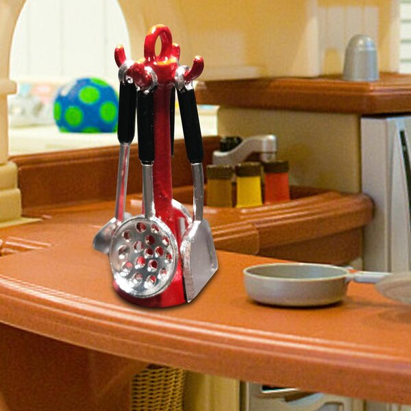 Set casa delle bambole cucina con accessori 1:12 miniatura in legno rosso
