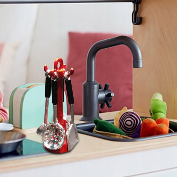 Set casa delle bambole cucina con accessori 1:12 miniatura in legno rosso