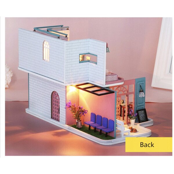 Casetta in legno con arredo fai da te Pink Cafe con illuminazione a LED 30x19x22 cm