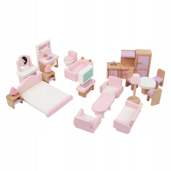 Set 22 Pezzi Mobili Miniatura in Legno per Casa delle Bambole, Gioco Educativo