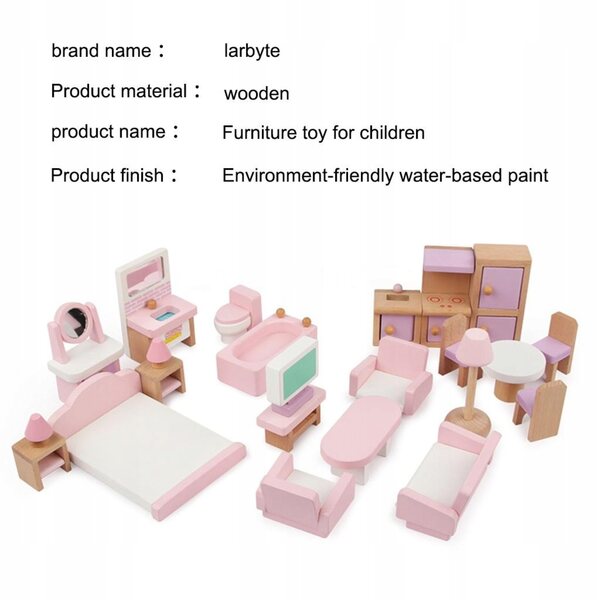 Set 22 Pezzi Mobili Miniatura in Legno per Casa delle Bambole, Gioco Educativo