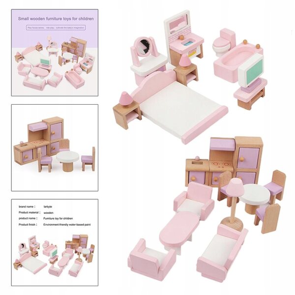 Set 22 Pezzi Mobili Miniatura in Legno per Casa delle Bambole, Gioco Educativo