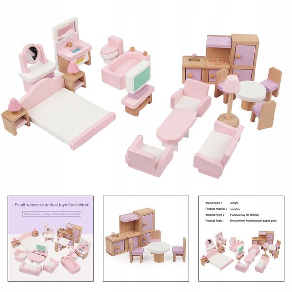 Set 22 Pezzi Mobili Miniatura in Legno per Casa delle Bambole, Gioco Educativo