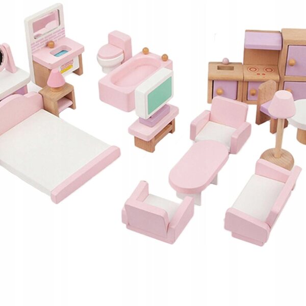 Set 22 Pezzi Mobili Miniatura in Legno per Casa delle Bambole, Gioco Educativo