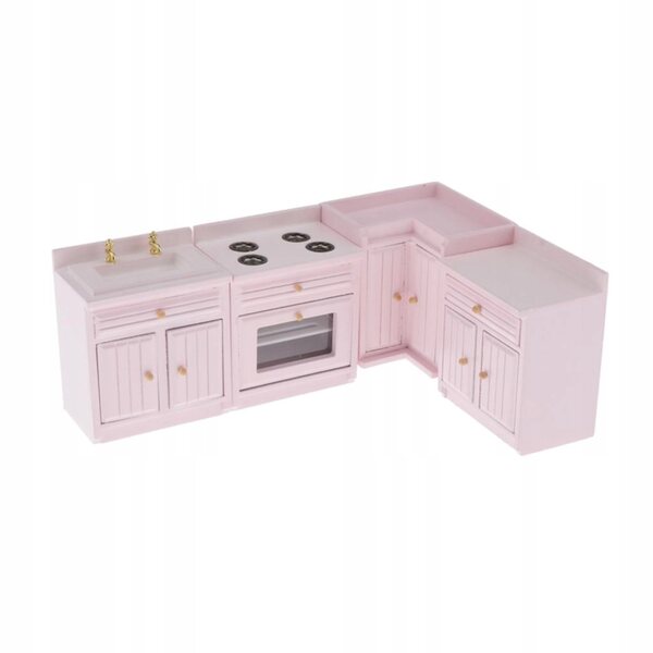 1:12 Küchenminiatur mit Holzschrank, Spüle und Herd für Puppenhäuser