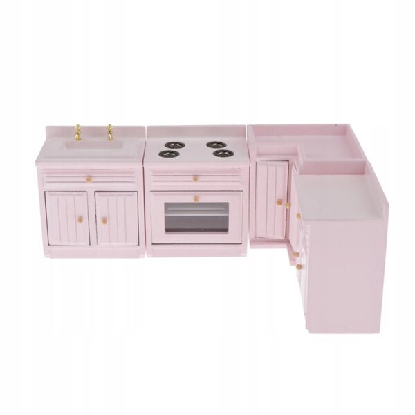1:12 Küchenminiatur mit Holzschrank, Spüle und Herd für Puppenhäuser