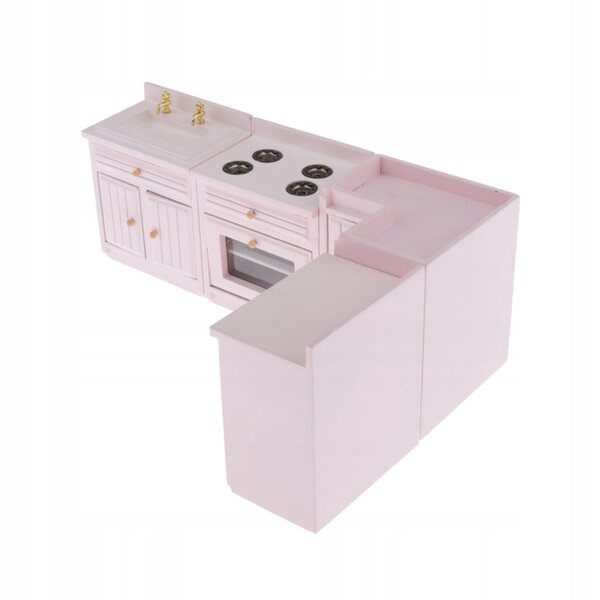 1:12 Küchenminiatur mit Holzschrank, Spüle und Herd für Puppenhäuser