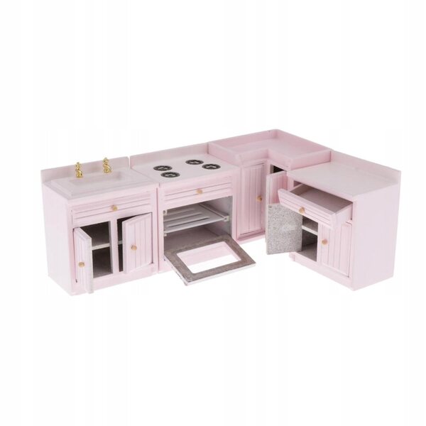 1:12 Küchenminiatur mit Holzschrank, Spüle und Herd für Puppenhäuser