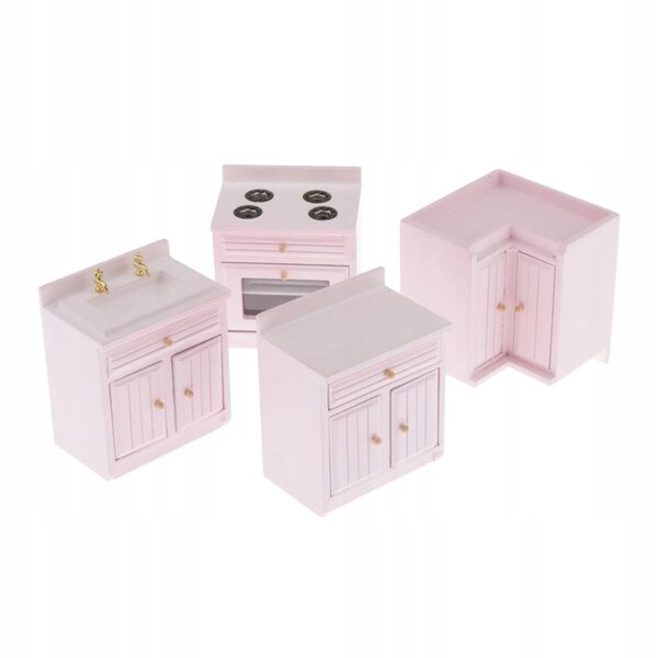 1:12 Küchenminiatur mit Holzschrank, Spüle und Herd für Puppenhäuser