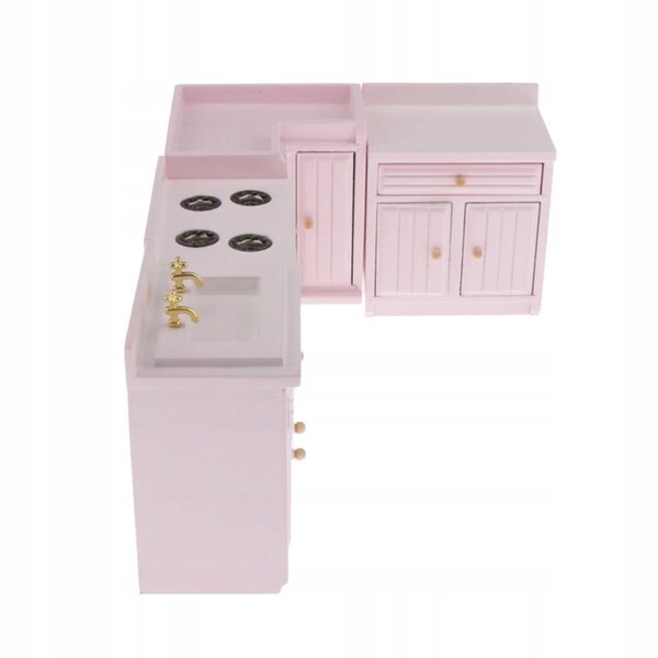 1:12 Küchenminiatur mit Holzschrank, Spüle und Herd für Puppenhäuser