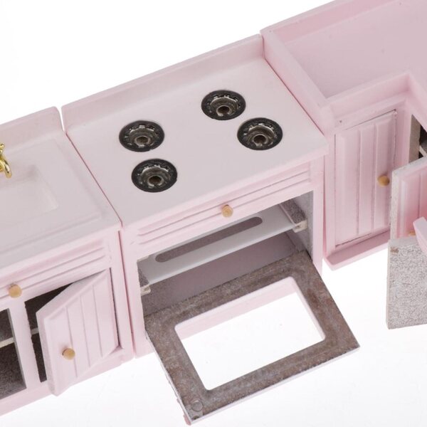 1:12 Küchenminiatur mit Holzschrank, Spüle und Herd für Puppenhäuser