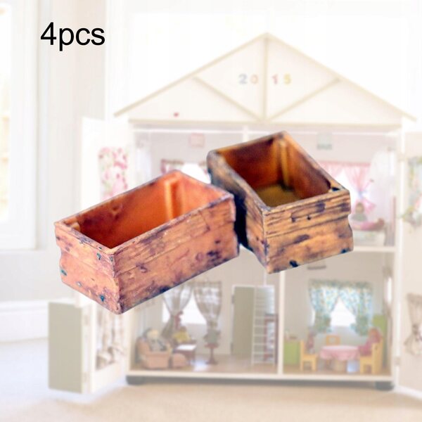 4 Holzbehälter für Puppenhausminiatur 1:12 Zubehörset