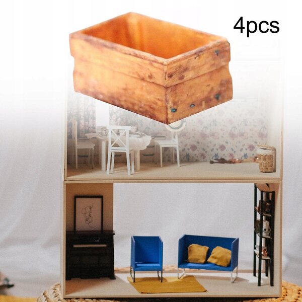 4 Holzbehälter für Puppenhausminiatur 1:12 Zubehörset