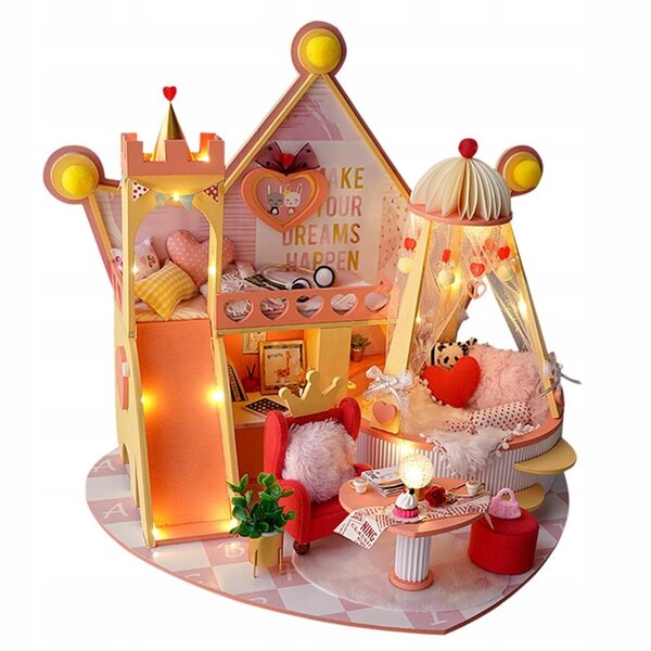 Casa delle bambole in legno DIY con luce LED e musica, kit da assemblare 40x33x36 cm