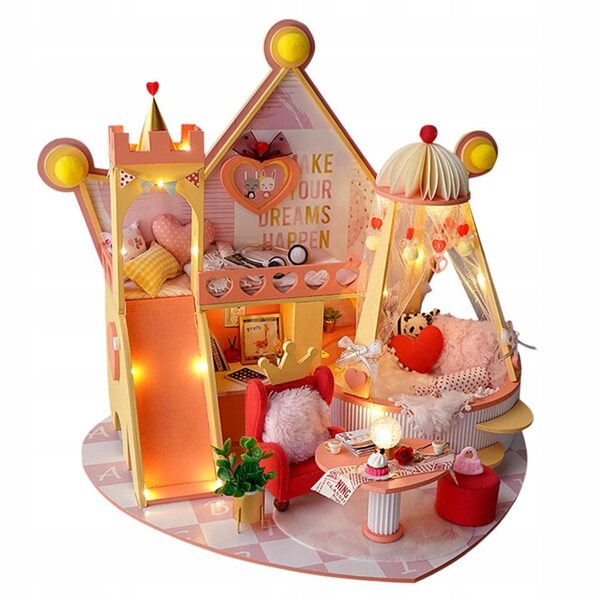 Casa delle bambole in legno DIY con luce LED e musica, kit da assemblare 40x33x36 cm