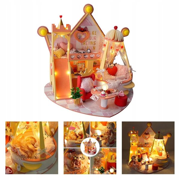 Casa delle bambole in legno DIY con luce LED e musica, kit da assemblare 40x33x36 cm