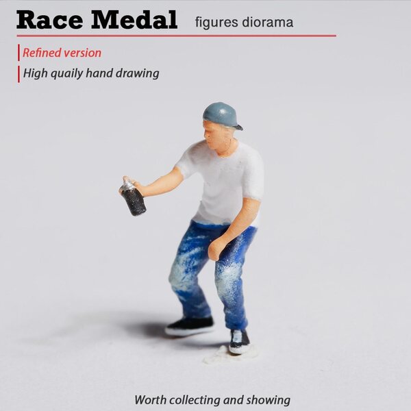 Miniatura 1:87 Figurina Graffiti in Resina per Diorama Modello Blu-Bianco