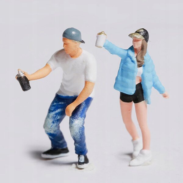 Miniatura 1:87 Figurina Graffiti in Resina per Diorama Modello Blu-Bianco