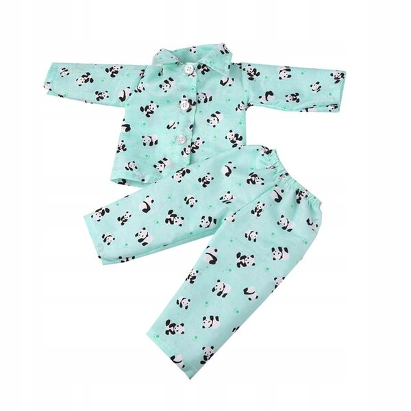 Pyjamas til 18'' dukker med pandaprint - komplet top og bukser med rigtige knapper
