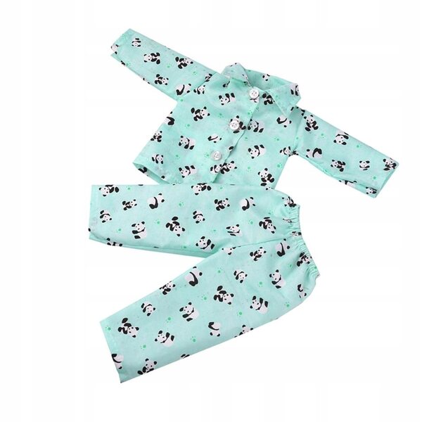 Pyjamas til 18'' dukker med pandaprint - komplet top og bukser med rigtige knapper
