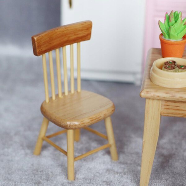 Miniature spisestuemøbler i træ til dukkehuse 1:12