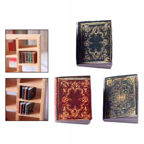 Miniatur-Set mit 3 Papierbüchern für Puppenhäuser im Maßstab 1:12 und 1:6